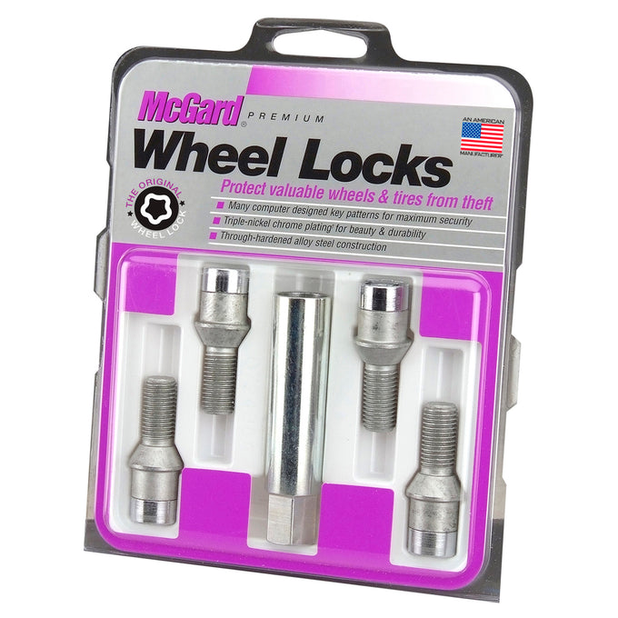 4-pack Tuner Style Cone Seat Wheel Lock Bolts <br> M14 x 1.5, 17mm Hex, 28.6mm Shank Length