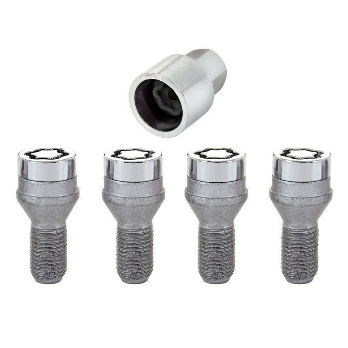 4-Pack Cone Seat Wheel Lock Bolts <br> M12 x 1.5, 17mm Hex, 22.2mm Shank Length