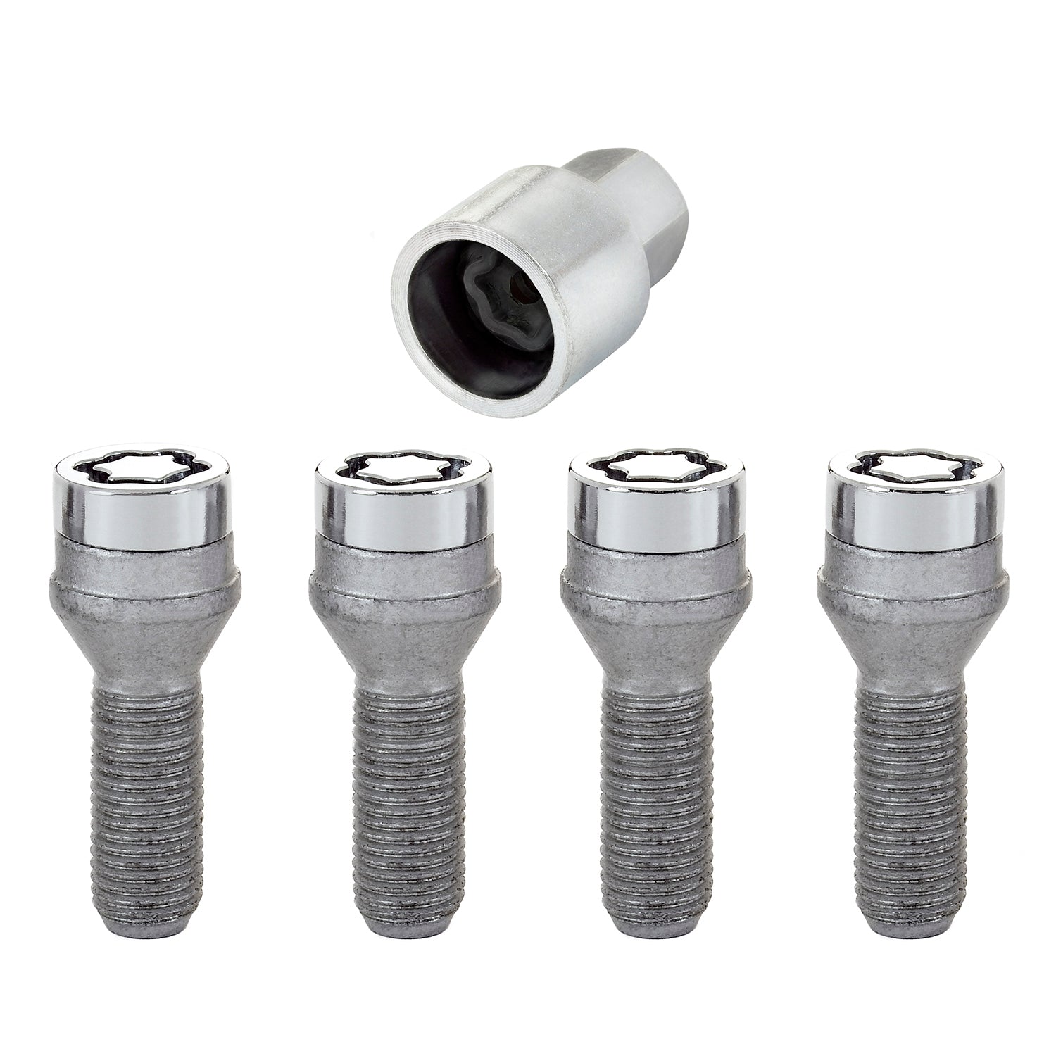 4-Pack Cone Seat Wheel Lock Bolts <br> M14 x 1.5, 17mm Hex, 31.0mm Shank Length