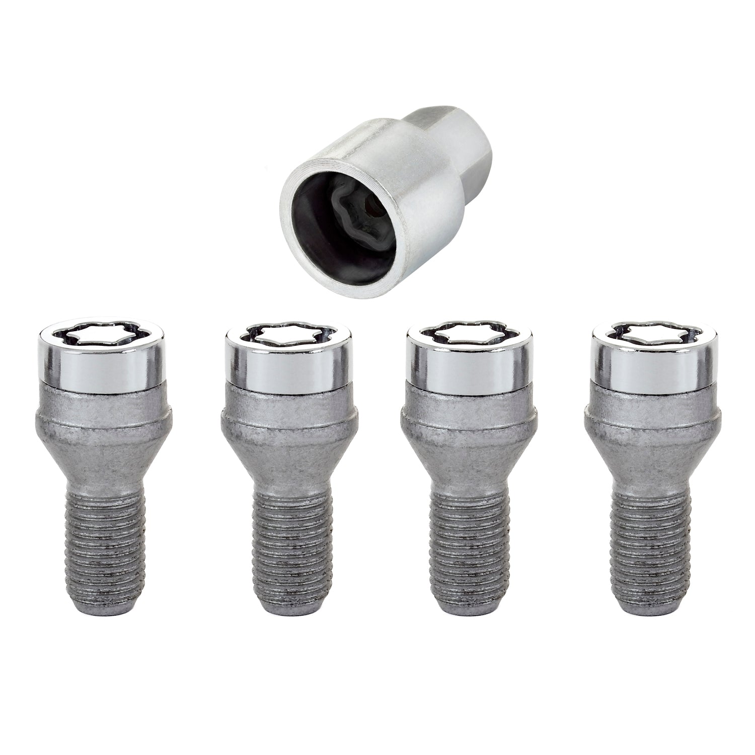 4-Pack Cone Seat Wheel Lock Bolts <br> M12 x 1.25, 17mm Hex, 22.0mm Shank Length