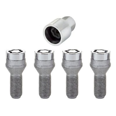 4-Pack Cone Seat Wheel Lock Bolts <br> M14 x 1.5, 17mm Hex, 27.5mm Shank Length