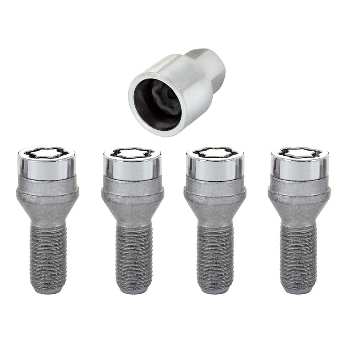 4-Pack Cone Seat Wheel Lock Bolts <br> M14 x 1.5, 17mm Hex, 27.5mm Shank Length