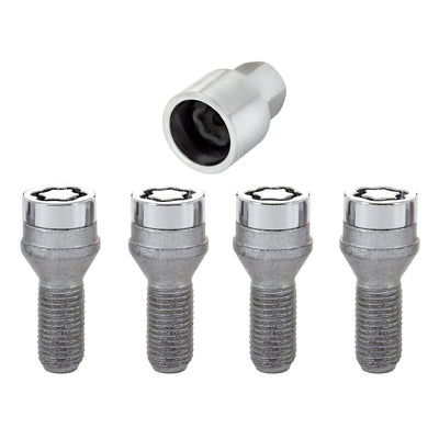 4-Pack Cone Seat Wheel Lock Bolts <br> M14 x 1.25, 17mm Hex, 27.3mm Shank Length