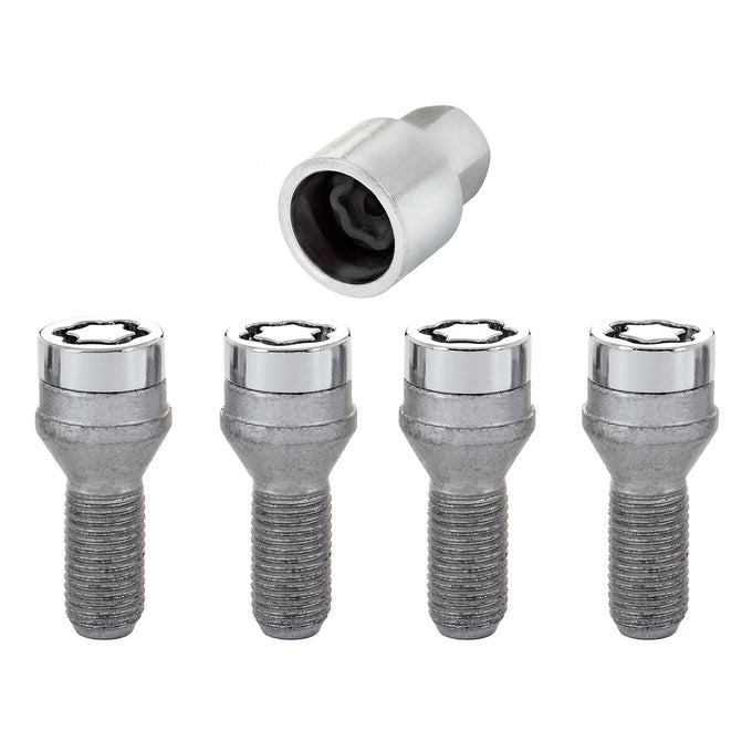 4-Pack Cone Seat Wheel Lock Bolts <br> M14 x 1.25, 17mm Hex, 27.3mm Shank Length