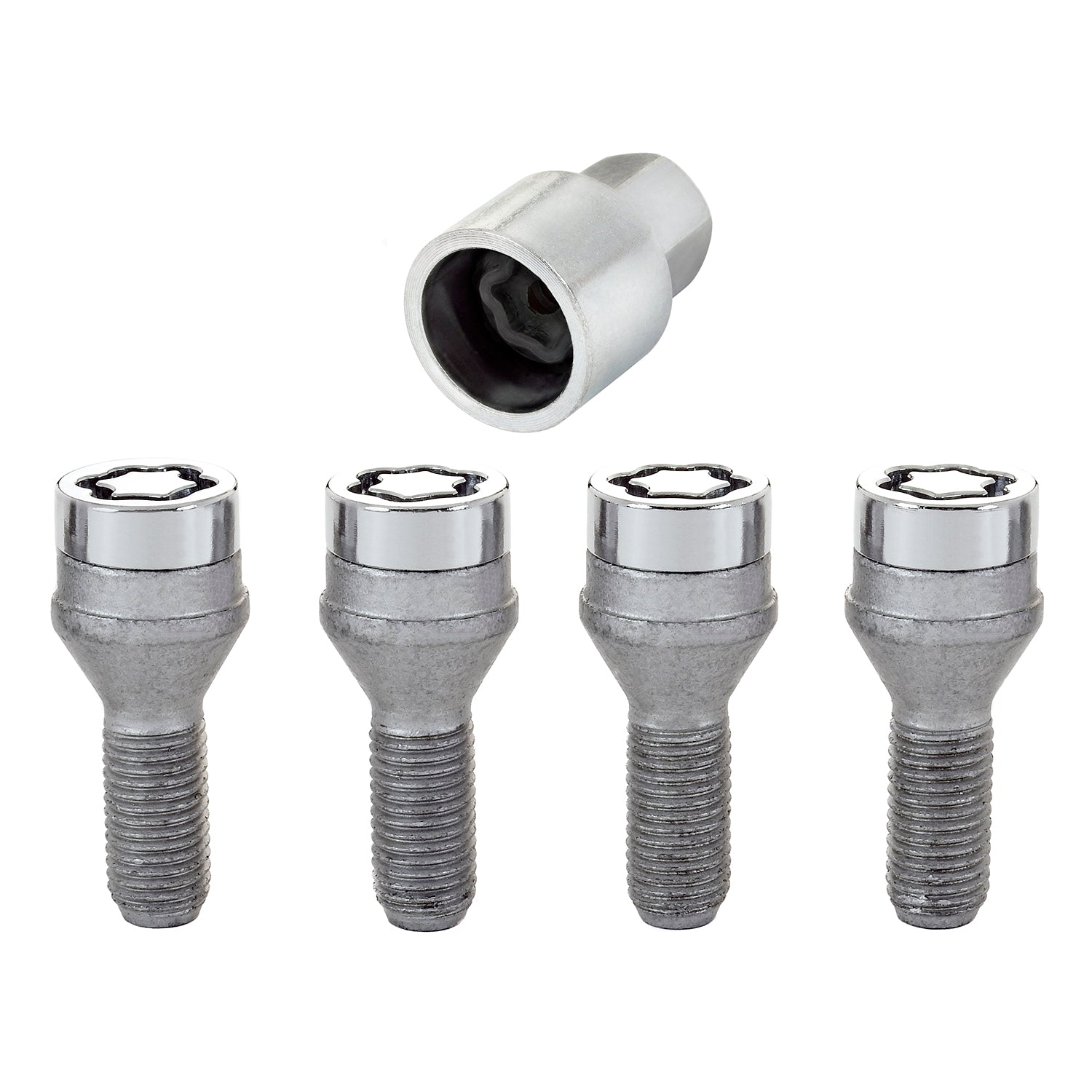 4-Pack Cone Seat Wheel Lock Bolts <br> M12 x 1.25, 19mm Hex, 25.6mm Shank Length