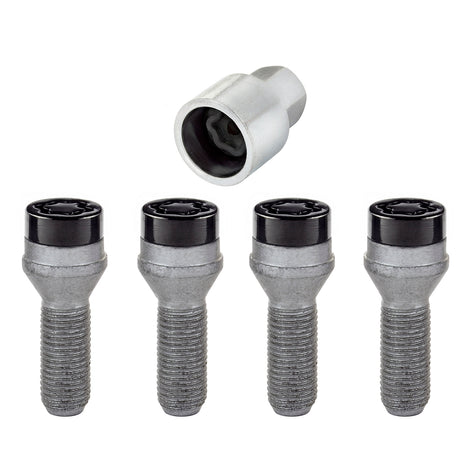 4-pack Cone Seat Style Wheel Lock Bolts <br> M14 x 1.5, 17mm Hex, 31.0mm Shank Length