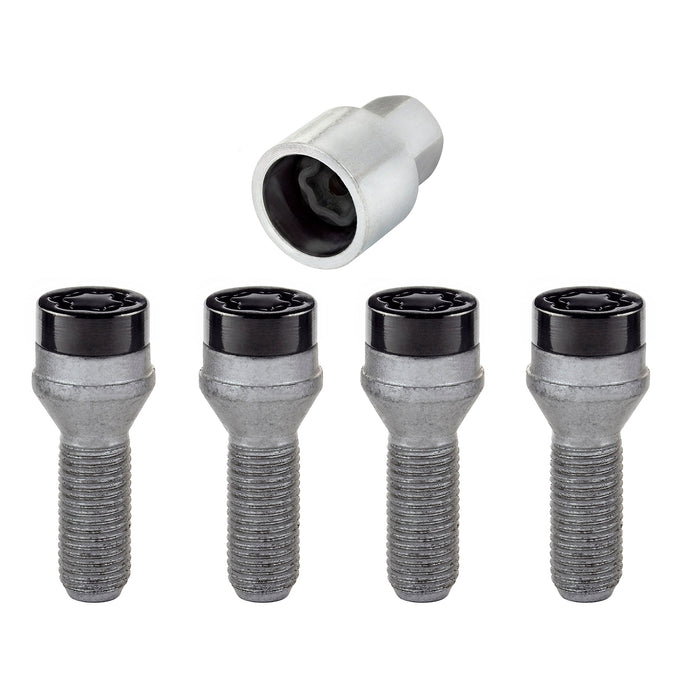 4-pack Cone Seat Style Wheel Lock Bolts <br> M14 x 1.5, 17mm Hex, 31.0mm Shank Length