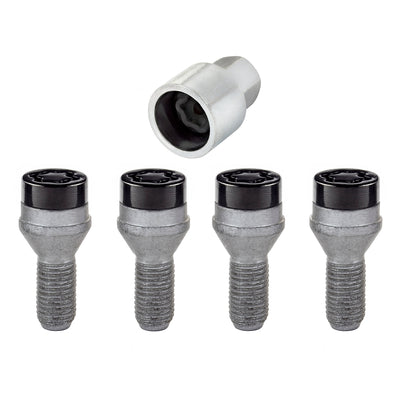 4-pack Cone Seat Style Wheel Lock Bolts <br> M12 x 1.25, 17mm Hex, 22.0mm Shank Length