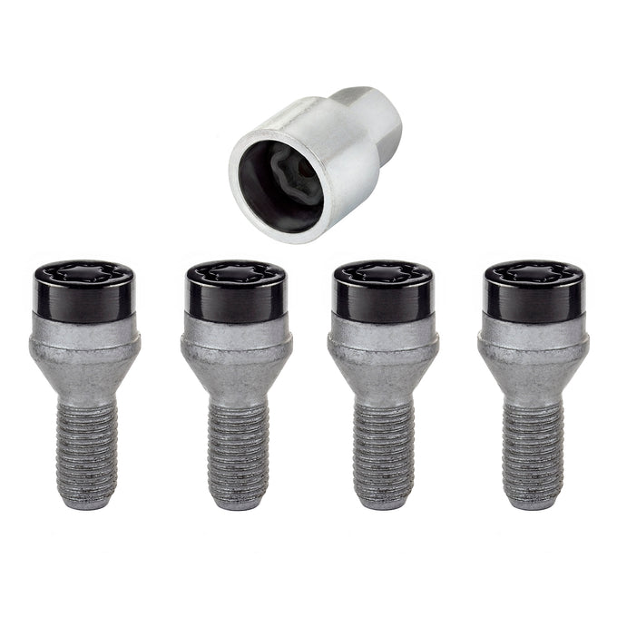 4-pack Cone Seat Style Wheel Lock Bolts <br> M12 x 1.25, 17mm Hex, 22.0mm Shank Length