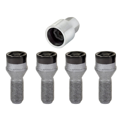 4-pack Cone Seat Style Wheel Lock Bolts <br> M14 x 1.25, 17mm Hex, 27.3mm Shank Length