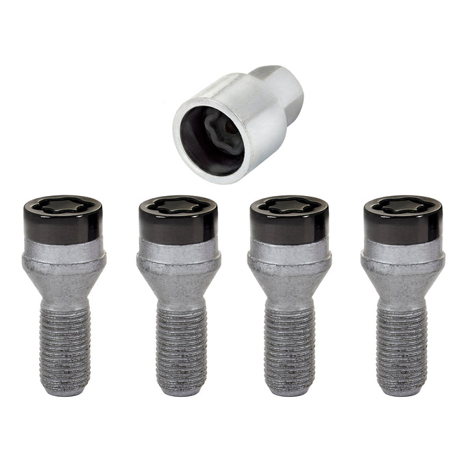 4-pack Cone Seat Style Wheel Lock Bolts <br> M14 x 1.25, 17mm Hex, 27.3mm Shank Length