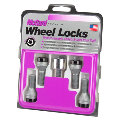 4-pack Cone Seat Style Wheel Lock Bolts <br> M14 x 1.25, 17mm Hex, 27.3mm Shank Length