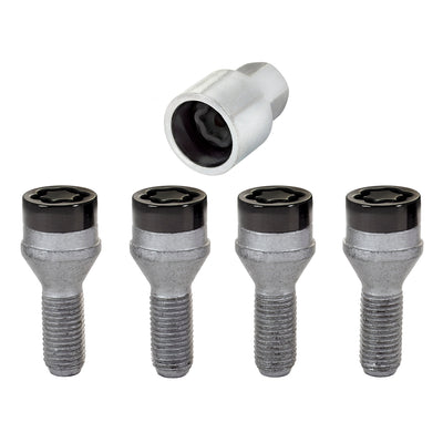 4-pack Cone Seat Style Wheel Lock Bolts <br> M12 x 1.25, 19mm Hex, 25.6mm Shank Length