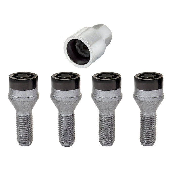 4-pack Cone Seat Style Wheel Lock Bolts <br> M12 x 1.25, 19mm Hex, 25.6mm Shank Length