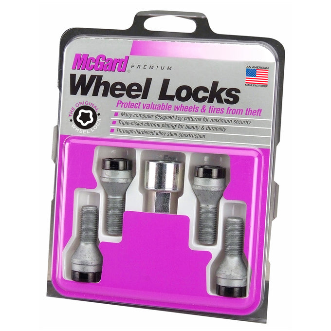 4-pack Cone Seat Style Wheel Lock Bolts <br> M12 x 1.25, 19mm Hex, 25.6mm Shank Length