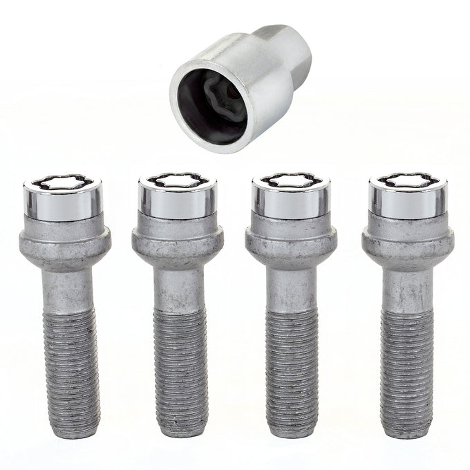 4-Pack Radius Seat Wheel Lock Bolts <br> M14 x 1.5, 17mm Hex, 45.0mm Shank Length