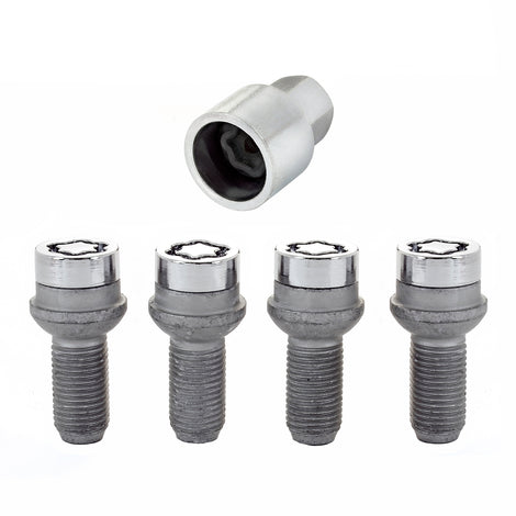 4-Pack Radius Seat Wheel Lock Bolts <br> M14 x 1.5, 17mm Hex, 26.7mm Shank Length
