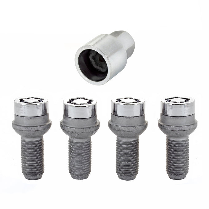 4-Pack Radius Seat Wheel Lock Bolts <br> M14 x 1.5, 17mm Hex, 26.7mm Shank Length
