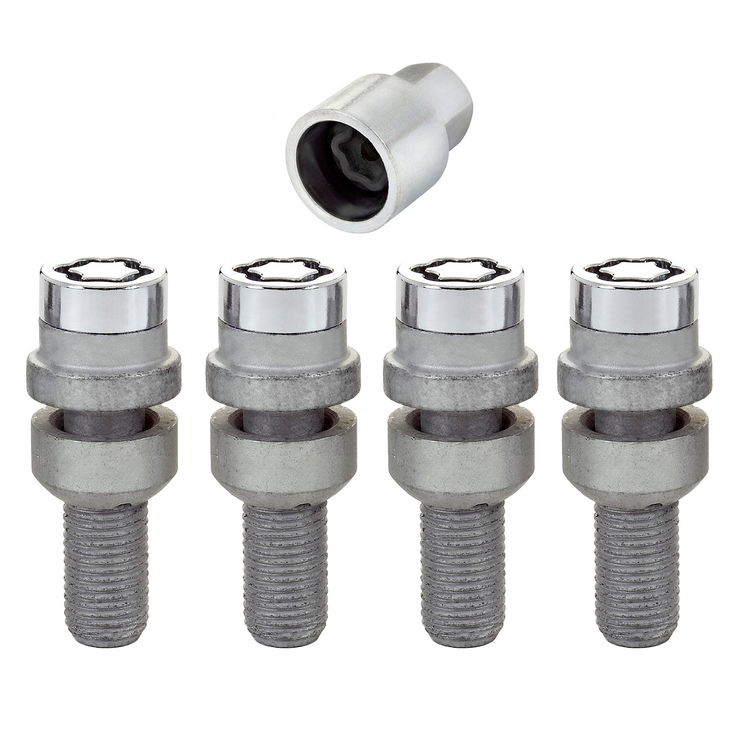 4-Pack Radius Seat Wheel Lock Bolts <br> M14 x 1.5, 17mm Hex, 28.2mm Shank Length