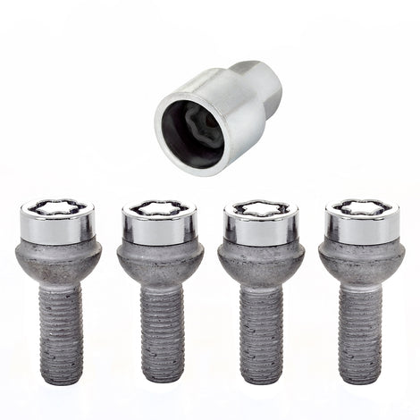 4-Pack Radius Seat Wheel Lock Bolts <br> M12 x 1.5, 17mm Hex, 27.9mm Shank Length