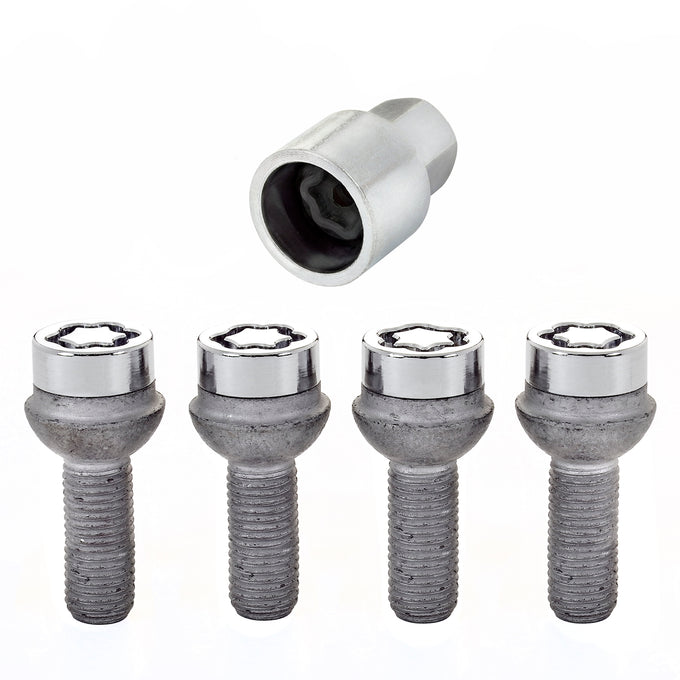 4-Pack Radius Seat Wheel Lock Bolts <br> M12 x 1.5, 17mm Hex, 27.9mm Shank Length