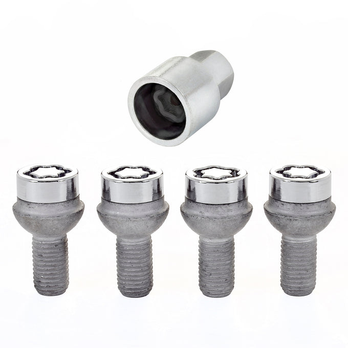 4-Pack Radius Seat Wheel Lock Bolts <br> M12 x 1.5, 17mm Hex, 20.6mm Shank Length