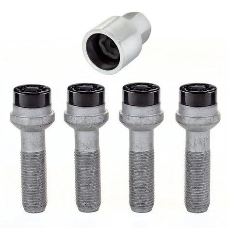 4-pack Radius Seat Style Wheel Lock Bolts <br> M14 x 1.5, 17mm Hex, 45.0mm Shank Length