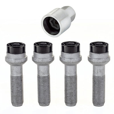 4-pack Radius Seat Style Wheel Lock Bolts <br> M14 x 1.5, 17mm Hex, 45.0mm Shank Length