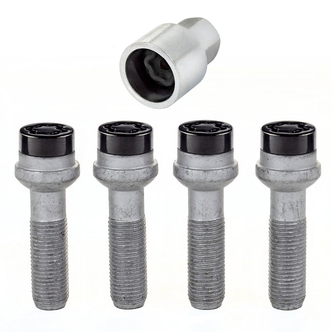 4-pack Radius Seat Style Wheel Lock Bolts <br> M14 x 1.5, 17mm Hex, 45.0mm Shank Length