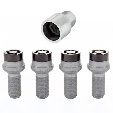4-pack Radius Seat Style Wheel Lock Bolts <br> M14 x 1.5, 17mm Hex, 26.7mm Shank Length
