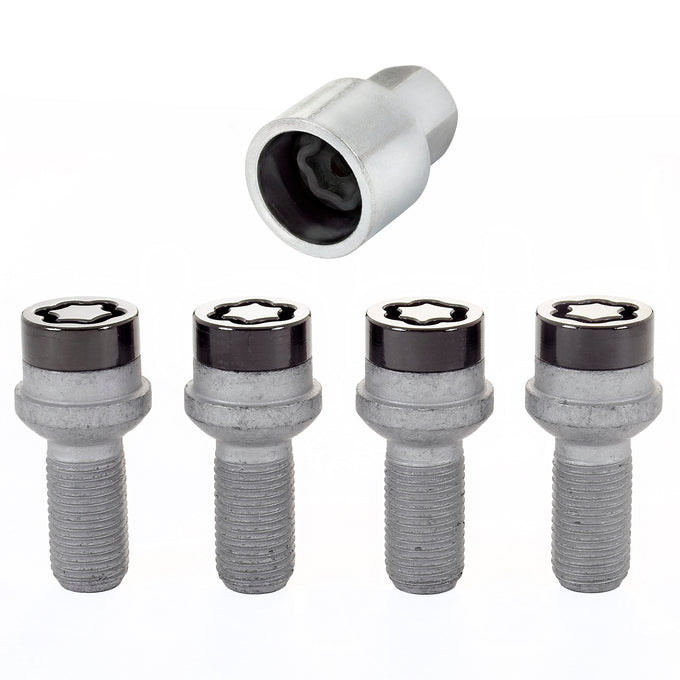 4-pack Radius Seat Style Wheel Lock Bolts <br> M14 x 1.5, 17mm Hex, 26.7mm Shank Length