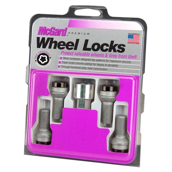 4-pack Radius Seat Style Wheel Lock Bolts <br> M14 x 1.5, 17mm Hex, 26.7mm Shank Length