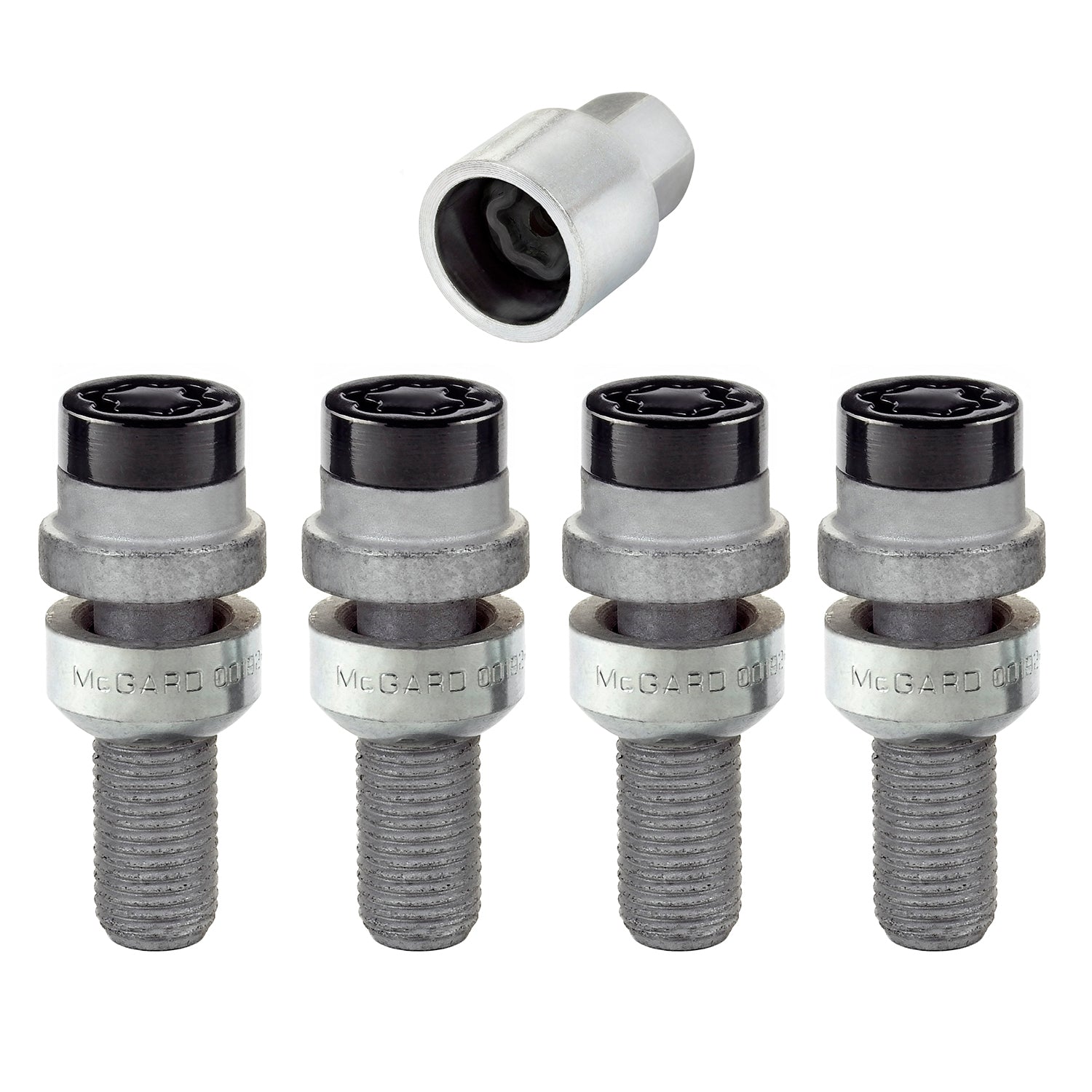 4-pack Radius Seat Style Wheel Lock Bolts <br> M14 x 1.5, 17mm Hex, 28.2mm Shank Length