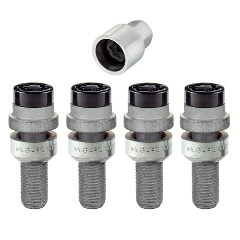 4-pack Radius Seat Style Wheel Lock Bolts <br> M14 x 1.5, 17mm Hex, 28.2mm Shank Length