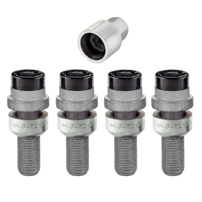 4-pack Radius Seat Style Wheel Lock Bolts <br> M14 x 1.5, 17mm Hex, 28.2mm Shank Length