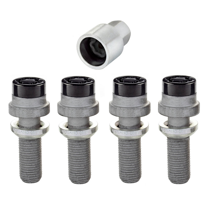 4-pack Radius Seat Style Wheel Lock Bolts <br> M14 x 1.5, 19mm Hex, 35.4mm Shank Length