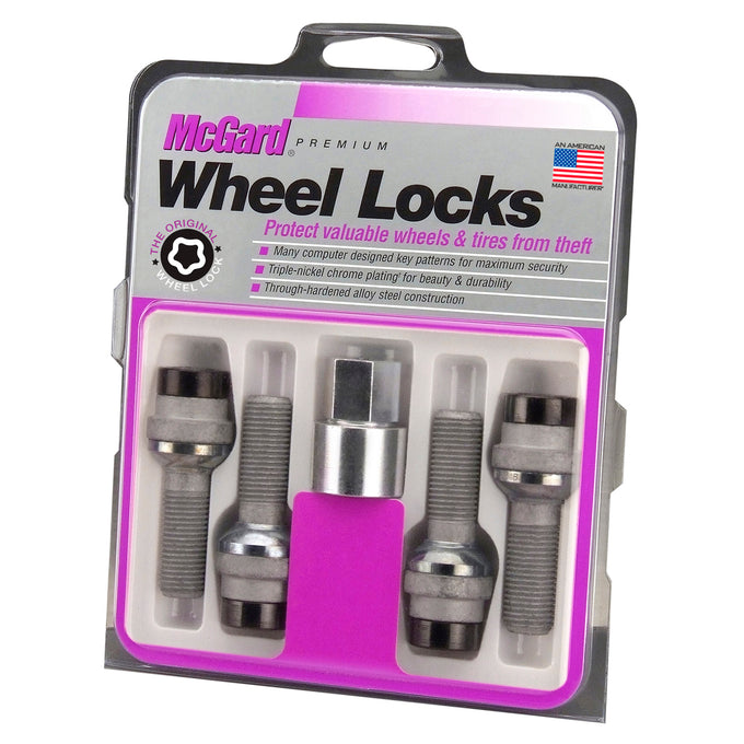 4-pack Radius Seat Style Wheel Lock Bolts <br> M14 x 1.5, 19mm Hex, 35.4mm Shank Length