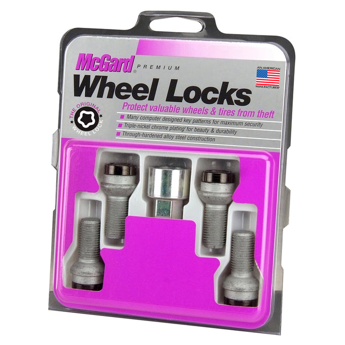 4-pack Radius Seat Style Wheel Lock Bolts <br> M14 x 1.5, 17mm Hex, 27.0mm Shank Length