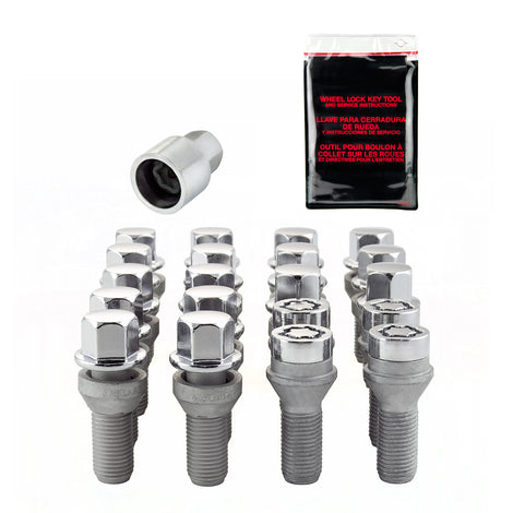 Wheel Installation Kit 5 Lug w/ Locks Cone Seat <br> M14 x 1.5, 17mm Hex, 28.0mm Shank Length