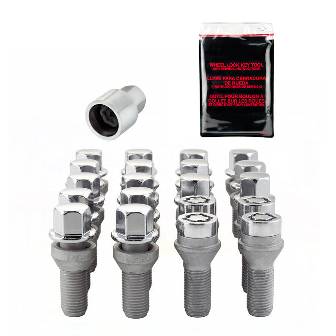 Wheel Installation Kit 5 Lug w/ Locks Cone Seat <br> M14 x 1.5, 17mm Hex, 28.0mm Shank Length