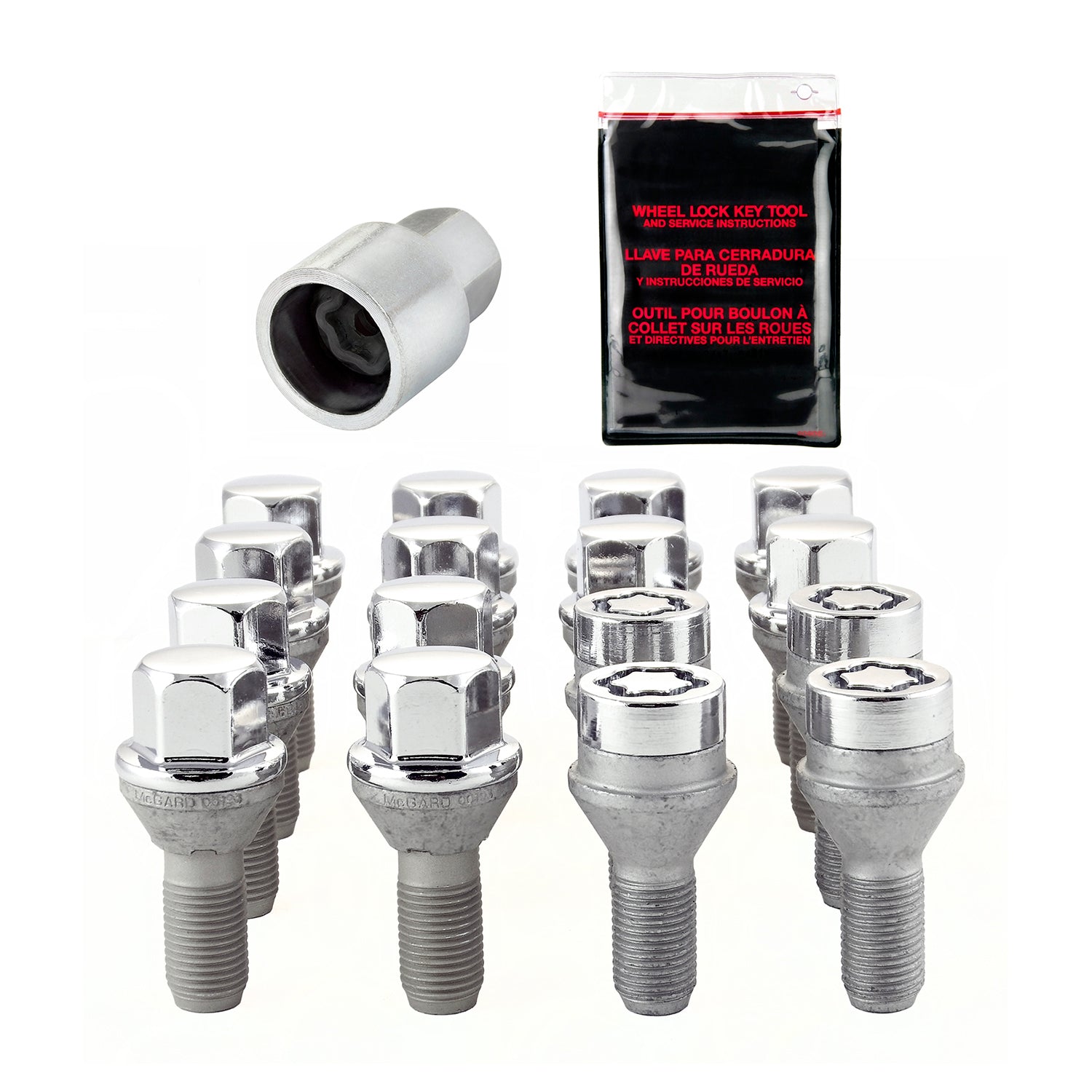 Wheel Installation Kit 4 Lug Hex w/Locks Cone Seat <br> M12 x 1.25, 17mm Hex, 22.0mm Shank Length