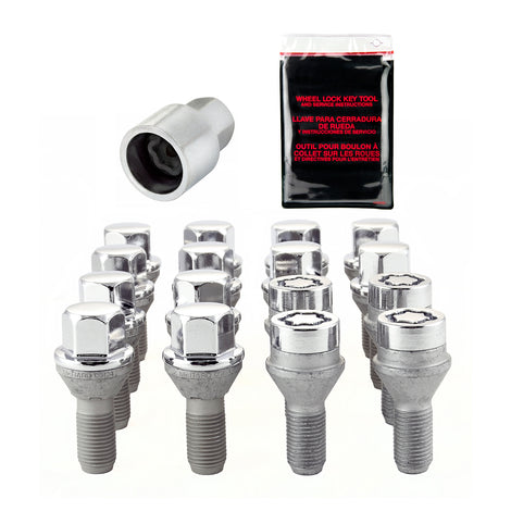 Wheel Installation Kit 4 Lug Hex w/Locks Cone Seat <br> M12 x 1.25, 17mm Hex, 22.0mm Shank Length