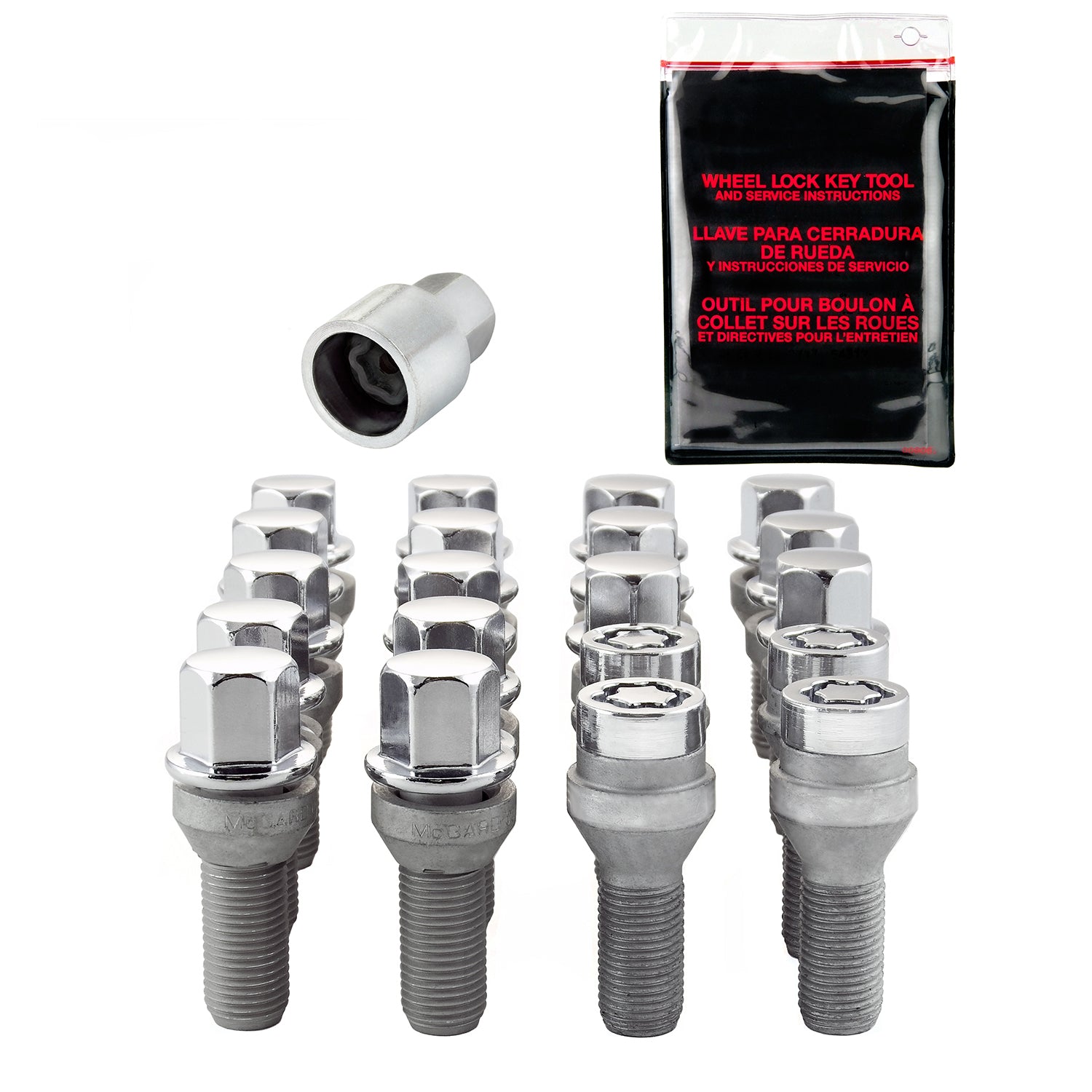 Wheel Installation Kit 5 Lug w/ Locks Cone Seat <br> M12 x 1.25, 17mm Hex, 25.6mm Shank Length