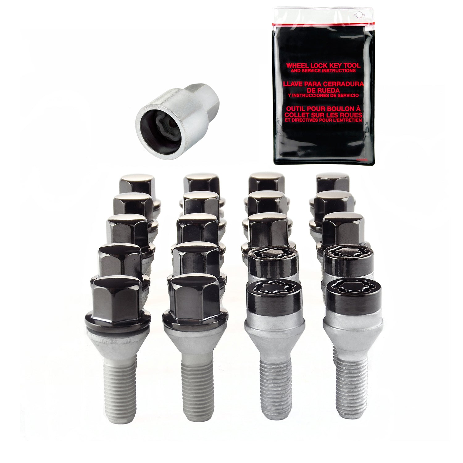 Wheel Installation Kit 5 Lug w/ Locks Radius Seat <br> M12 x 1.25, 17mm Hex, 25.6mm Shank Length