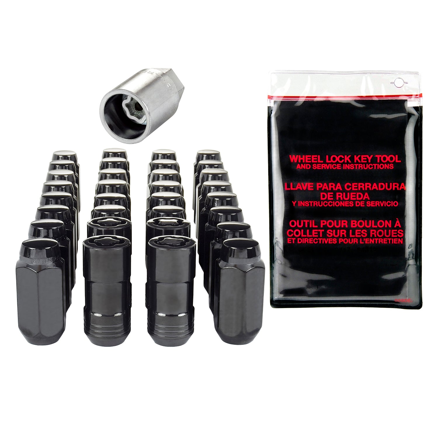 Wheel Installation Kit 8 Lug Hex w/Locks Cone Seat <br> M14 x 1.5 Thread, 22mm Hex x 1.945in L