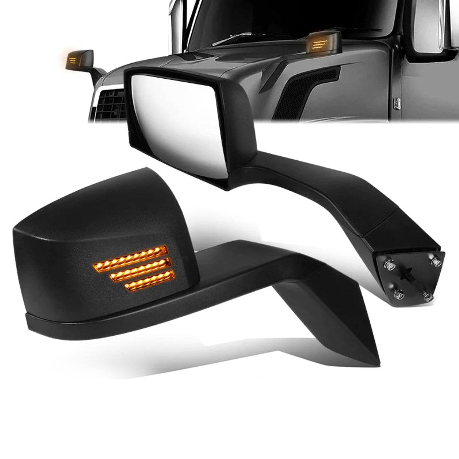 Performance Series Side Hood Mirrors (Black) <br>04-17 Volvo VN Series
