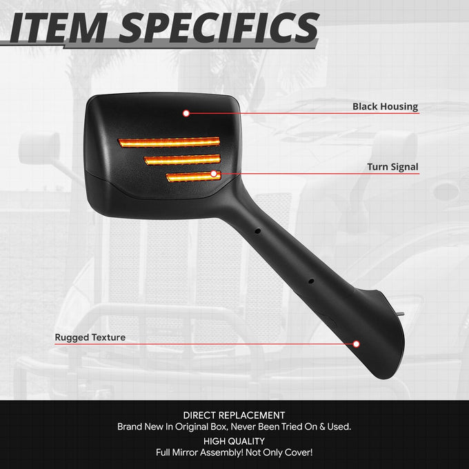 Pair Black Sequential LED Signal Bar Side Hood Mirror <br>22-25 Peterbilt 579