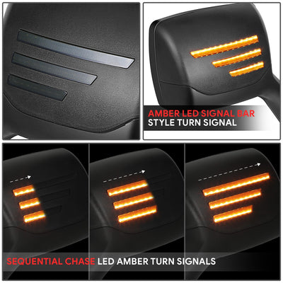 Pair Black Sequential LED Signal Bar Side Hood Mirror <br>22-25 Peterbilt 579