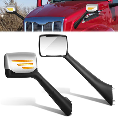 Chrome Sequential LED Signal Bar Side Hood Mirror <br>22-25 Peterbilt 579