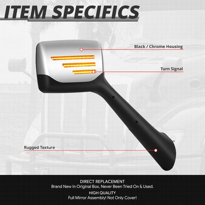 Chrome Sequential LED Signal Bar Side Hood Mirror <br>22-25 Peterbilt 579